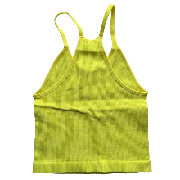 NEW Ododos M/L Neon Yellow Seamless Ribbed Crop Athletic Tank Top - Picture 2 of 5